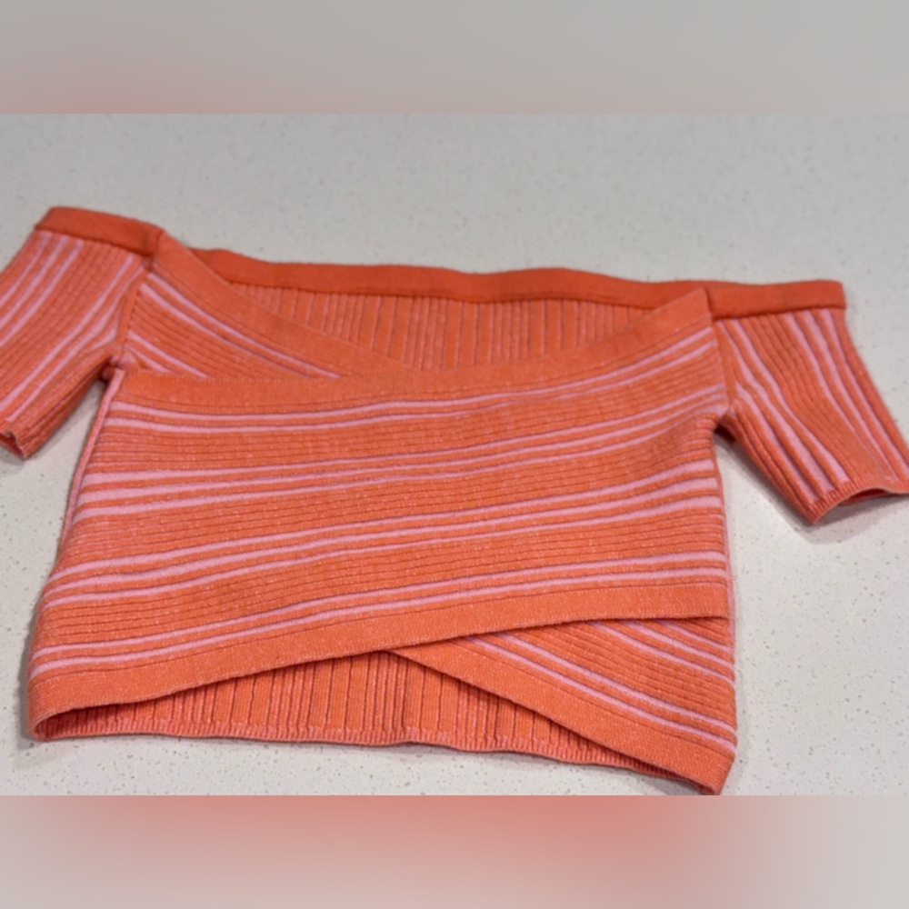 Aerie Reversible Ribbed Cropped Wrap Sweater Top - Orange/Pink - Picture 2 of 7